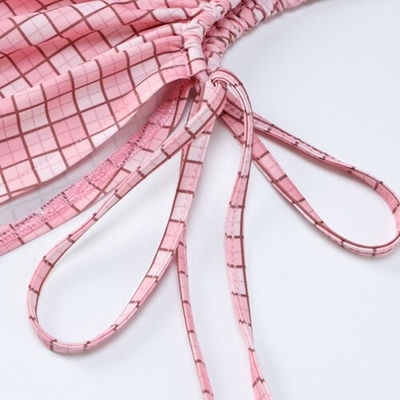 OEM  maufactory long -sleeved short skirt side polyester women's pink lattice dress