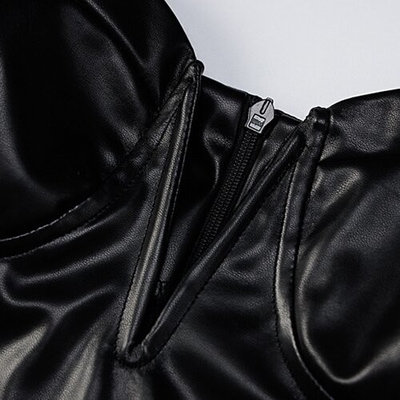 OEM  maufactory New Women's  Deep V -neck sleveless polyester Deep -back dress high -waist hip tight PU leather skirt