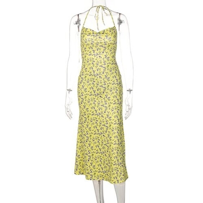 OEM  maufactory European and American printed flower sleeveless  sling long skirt sexy back strap