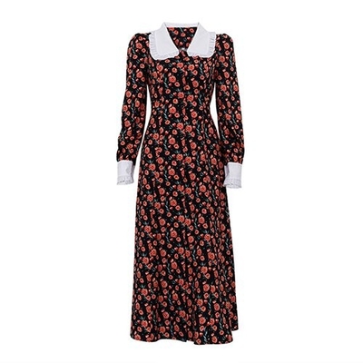 OEM maufactory  Print Long Skirt Doll Collars Polyester European American Long Sleeved