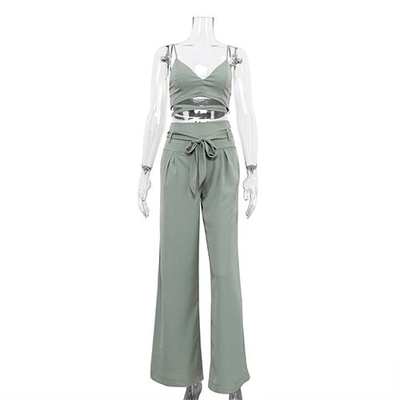 OEM maufactory Summer Women'S Exposed Umbilical Camsy Tops High Waist Wide Leg Pants