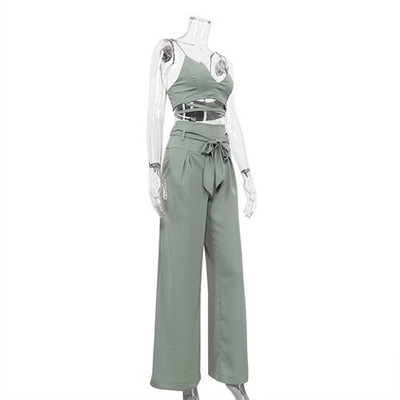 OEM maufactory Summer Women'S Exposed Umbilical Camsy Tops High Waist Wide Leg Pants