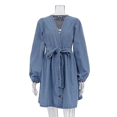 OEM maufactory European American Cross Border Polyester V Neck Long Sleeved Dress
