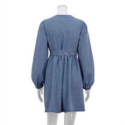 OEM maufactory European American Cross Border Polyester V Neck Long Sleeved Dress