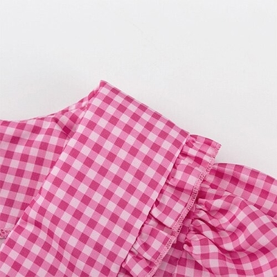 OEM maufactory Cross Border Women'S Pink Polyester Lattice Doll Collar Long Sleeve Dress