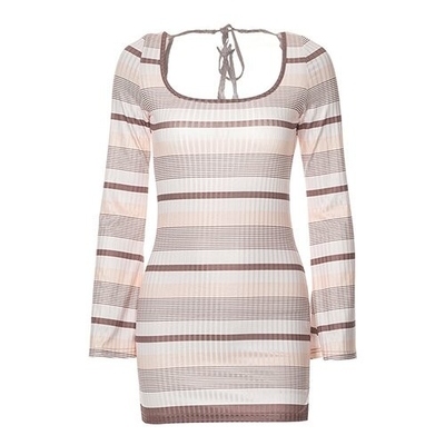 OEM maufactory Cross Border Women'S Polyester Striped Stamps Sexy Back Repair Thin Dress