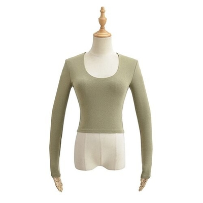OEM maufactory U Collar Long Sleeved T Shirt Female 22 Autumn Polyester Hot Girl