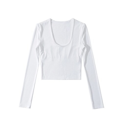 OEM maufactory U Collar Long Sleeved T Shirt Female 22 Autumn Polyester Hot Girl