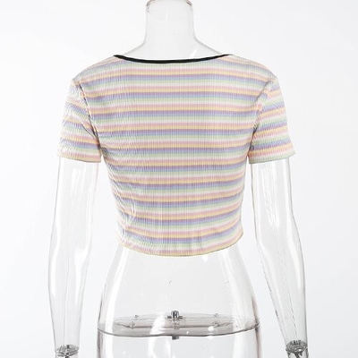 OEM maufactory Keliou Foreign Trade polyester  cross -border European and American  sexy short zipper rainbow t -shirt