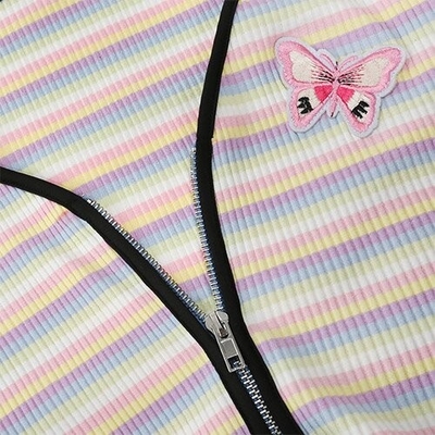 OEM maufactory Keliou Foreign Trade polyester  cross -border European and American  sexy short zipper rainbow t -shirt