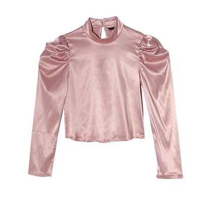 OEMmaufactory  Cross -border 2021 women's new European and American pleated long -sleeved shirt sweet top f
