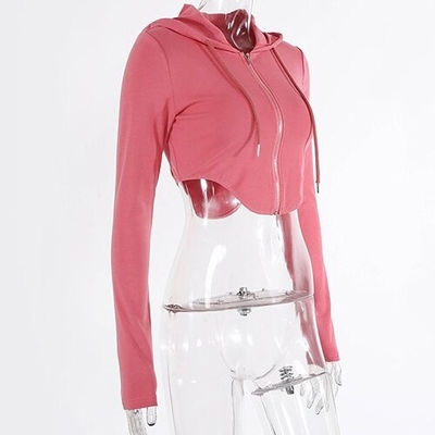 OEM European And American Women'S Solid Color Navel Lapel Zipper Long Sleeved Top