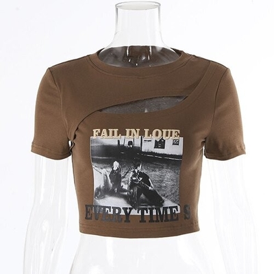 OEM Summer European And American Sexy Female T -Shirts Printing Hollowed Umbilical