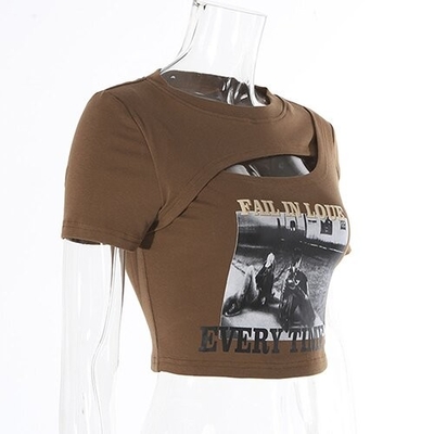 OEM Summer European And American Sexy Female T -Shirts Printing Hollowed Umbilical