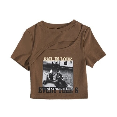 OEM Summer European And American Sexy Female T -Shirts Printing Hollowed Umbilical