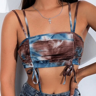 OEM Summer One Word Back - Back Top Jacket Tie Dye Camisole Small Vest