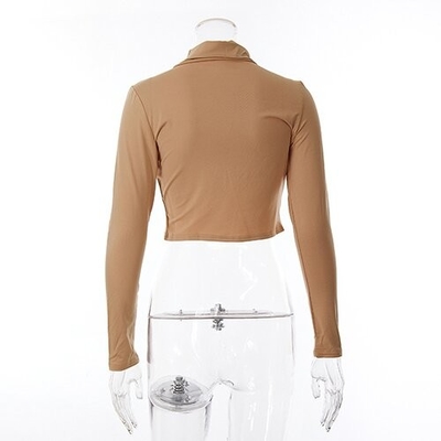 OEM Women'S Sexy Long Sleeved T -Shirt Elastic Slim Tube Top Irregular Split