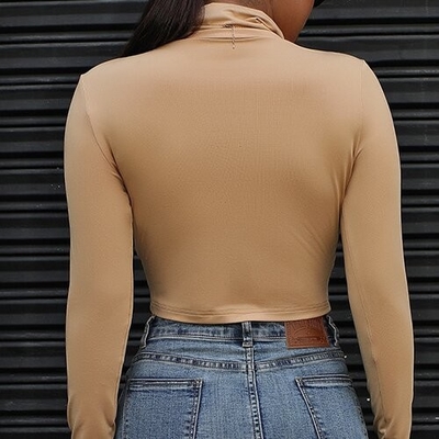 OEM Women'S Sexy Long Sleeved T -Shirt Elastic Slim Tube Top Irregular Split