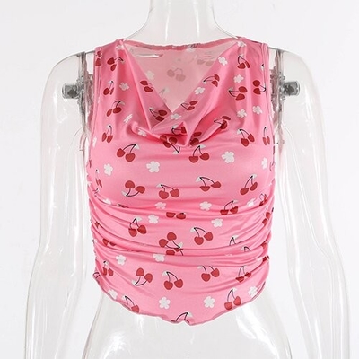 OEM maufactorCross -border European and American women's clothing  sexy deep V -neck floral vest tight navel camping top