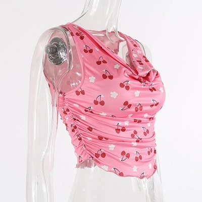 OEM maufactorCross -border European and American women's clothing  sexy deep V -neck floral vest tight navel camping top