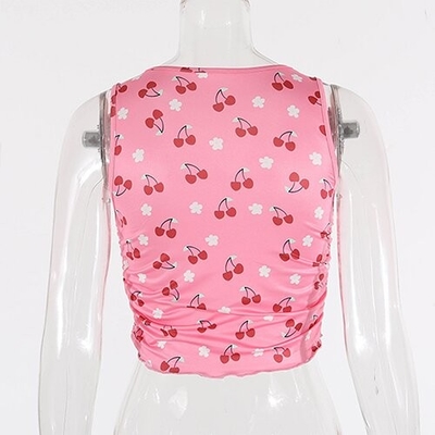 OEM maufactorCross -border European and American women's clothing  sexy deep V -neck floral vest tight navel camping top