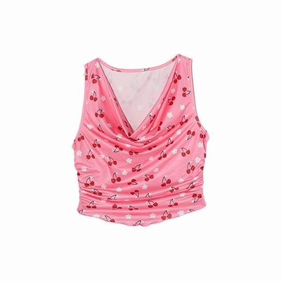 OEM maufactorCross -border European and American women's clothing  sexy deep V -neck floral vest tight navel camping top