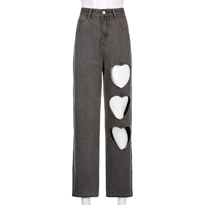 OEM maufactory new European and American women's clothing casual commute love hollow straight tube slim jeans tro