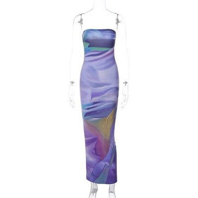 OEM maufactory European and American style women's clothing 2023 Summer new fashion printing slimming thin back