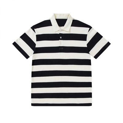 Summer 100% Cotton Polo Shirt Short Sleeve Unisex Multicolor Horizontal Striped Shirt