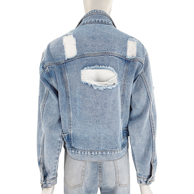 Oem Factory Manufacturer Custom Logo Women Vintage Stonewash Denim Jacket