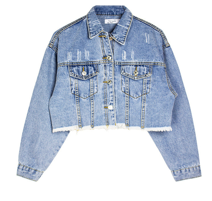 ​Oem Factory Manufacturer Custom Logo Distressed Cropped Jacket Vintage Wash Denim Coat