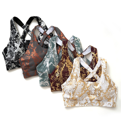 Oem Factory Manufacturer Custom Logo Bras Gold Snake Print Cross Back Yoga Bra