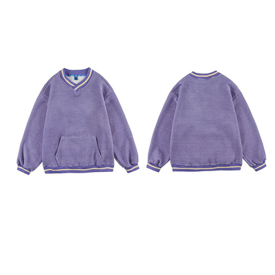 OEM Women Long Sleeve Fleece Sweatshirt Cross V Neck Top Casual Fuzzy Pullover