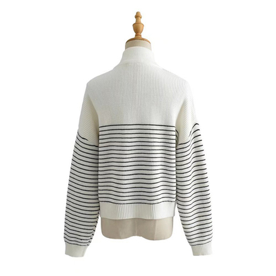 100% Polyester 7GG Color Block Striped Sweater Soft Knitted Tops With Zipper