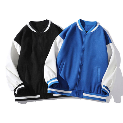 OEM Apparel Blue Black Baseball Varsity Jackets Cotton Loose Bomber Jacket