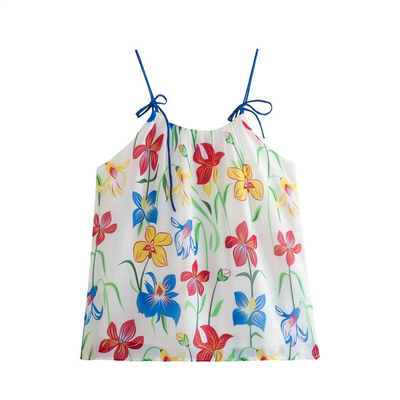 Customized Cute Sleeveless Tops Flower Printing Condole Belt