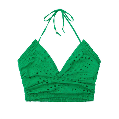 Strappy Women Sleeveless Tank Tops Perforated Embroidery Sexy Backless Halter