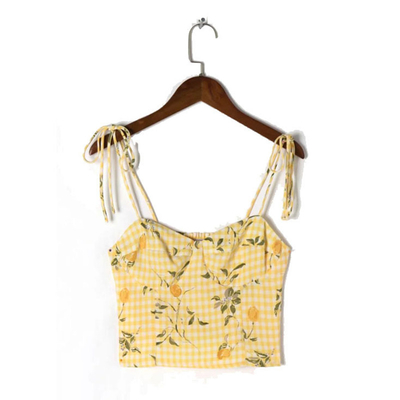 Summer Euramerican Women Sleeveless Tank Tops Small Broken Flower Condole Belt