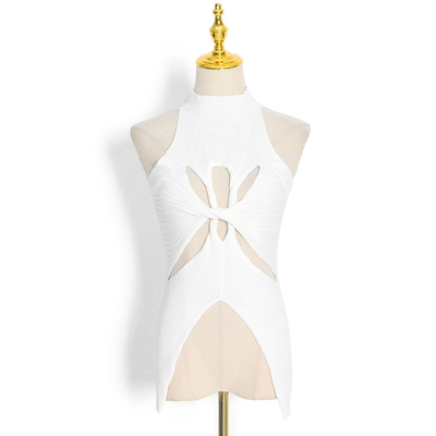 Sexy Irregular Solid Color Sleeveless Hollow Out Kink Knit Vest