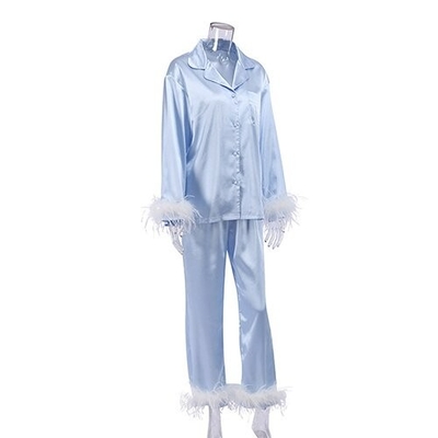OEM maufactory  Spring European And American Pajamas Silk Long Sleeved Pajamas Turn Over Neck