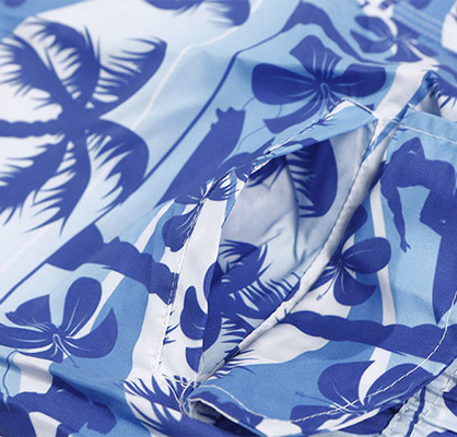 Beach Summer Elastic Waist Men'S Blue Coconut Tree Five Point Shorts Quick Drying