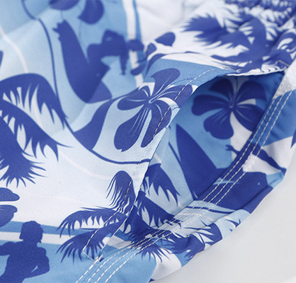 Beach Summer Elastic Waist Men'S Blue Coconut Tree Five Point Shorts Quick Drying
