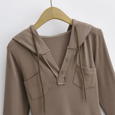 Summer V Neck Long Sleeved Slim Hooded Dress With Side Slit Buttock Skirt