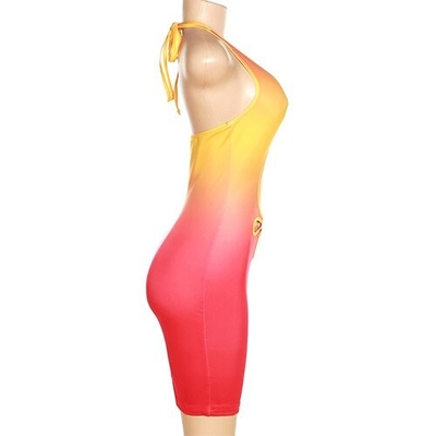 OEM maufactory European and American style 2023  spring women's new sexy hollow hanging neck open back gradient colorful