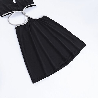 OEM maufactory sexy skirt spring new polyester sleeveless  deep V beauty back waist hollow bag dress