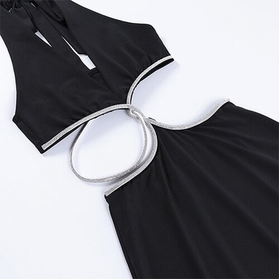 OEM maufactory sexy skirt spring new polyester sleeveless  deep V beauty back waist hollow bag dress