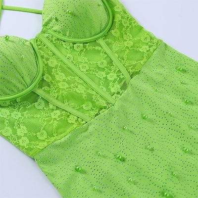 OEM maufactory girl slim hip skirt design sleeveless short polyester fashion lace beam waist stitching camisole dress