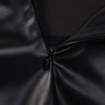 OEM  maufactory New Women's  Deep V -neck sleveless polyester Deep -back dress high -waist hip tight PU leather skirt
