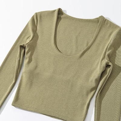OEM maufactory U Collar Long Sleeved T Shirt Female 22 Autumn Polyester Hot Girl