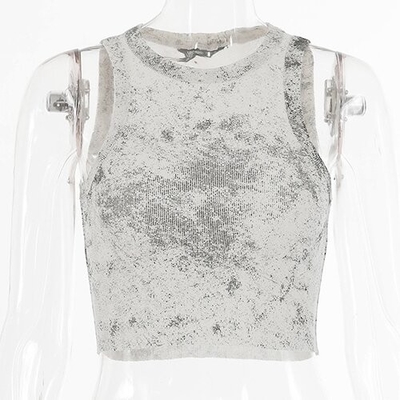 OEM maufactory European and American  polyester new long -sleeved V -neck loose band -dyeing printed short T -shirt w